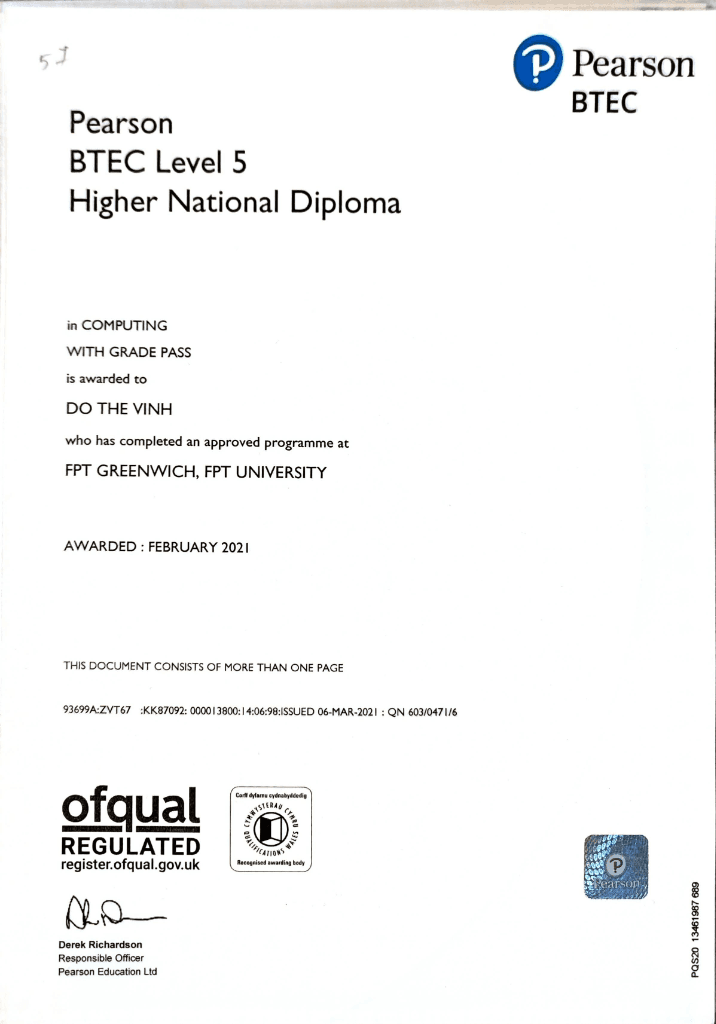 BTEC Level 5 HND in Computing